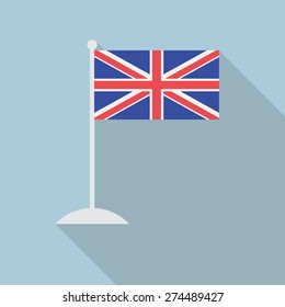 United Kingdom,Great Britain,UK,GB flag with flagpole flat icon with long shadow. Vector illustration EPS10