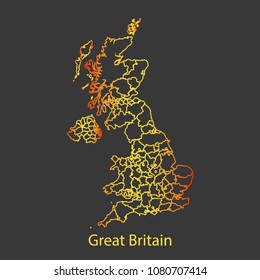United Kingdom,Great Britain,UK,GB gradient outline,stroke of map with administrative division. Modern line style vector illustration
