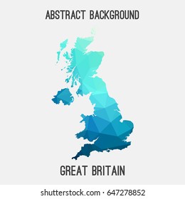 United Kingdom,Great Britain,UK,GB map in geometric polygonal,mosaic style in cold shades.Abstract tessellation,modern design background,low poly. Vector illustration.