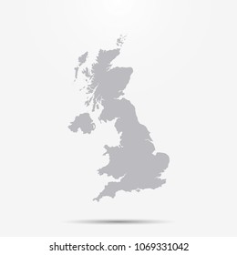 United Kingdom,Great Britain,UK,GB Map With Shadow