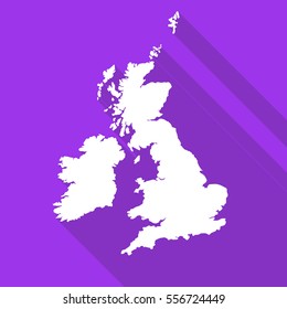 United Kingdom,Great Britain,UK,GB white map,border flat simple style with long shadow on purple background