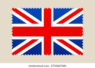 United Kingdom's Iconic Union Jack Flag Depicted as a Classic Postage Stamp Icon, Symbolizing National Identity and British Heritage..
