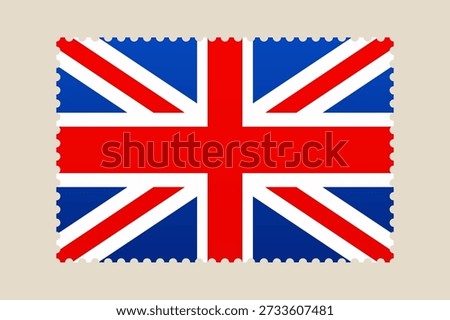 United Kingdom's Iconic Union Jack Flag Depicted as a Classic Postage Stamp Icon, Symbolizing National Identity and British Heritage..