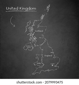 United Kongdom map, separates regions and names, design card blackboard, chalkboard vector