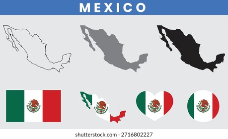 Conjunto de Vectores de mapa y bandera de los Estados Unidos Mexicanos
