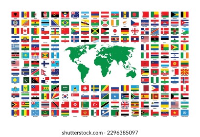 United Nation UN Member States Flag of Different Countries with world map vector, Collection set SVG of sovereign state flags of the Worlds with their name clipart svg