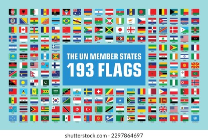 United Nation UN Member States Flag of 193 Different Countries vector, Collection set SVG of sovereign state flags of the World with their name clipart svg
