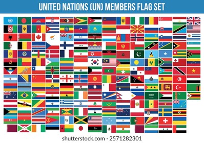 United Nation, UN Members Flag Set Vector Illustration