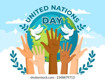 United Nations Day Celebration Vector Illustration on 24 October with People Public Service and Earth Background in Flat Cartoon Template