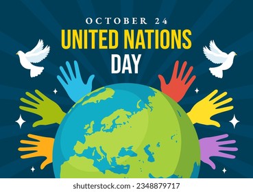 United Nations Day Celebration Vector Illustration on 24 October with People Public Service and Earth Background in Flat Cartoon Template