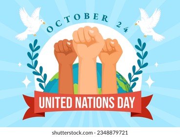 United Nations Day Celebration Vector Illustration on 24 October with People Public Service and Earth Background in Flat Cartoon Template