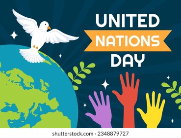 United Nations Day Celebration Vector Illustration on 24 October with People Public Service and Earth Background in Flat Cartoon Template