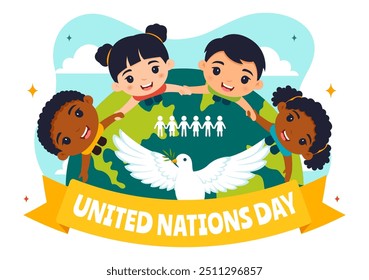 United Nations Day Celebration Vector Illustration on 24 October Featuring a Hand Holding the Earth to Public Service in a Flat Kids Cartoon Background