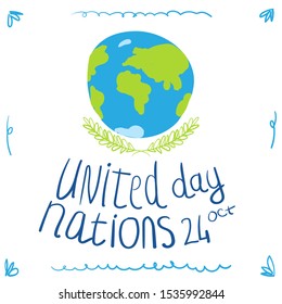 United Nations Day hand drawn illustration with earth sketch.