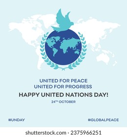 United Nations Day, Peace and Progress. Social Media Creative Post Vector Design 