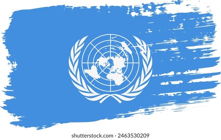 United Nations flag, wide brush stroke on transparent background, vector.