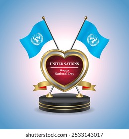 United Nations Happy National Day small table flag with Golden Heart