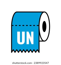 United Nations on the toilet paper. UN as weak, worthless and useless international organisation. Vector illustration isolated on white.