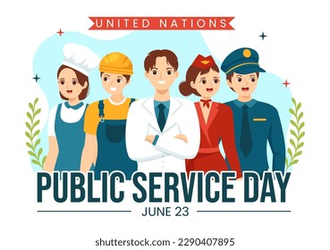 United Nations Public Service Day Vector Illustration on June 23 with Publics Services to the Community in Flat Cartoon Hand Drawn Poster Templates