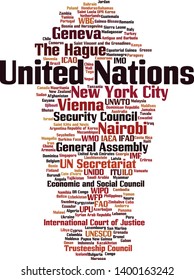 United Nations word cloud concept. Collage made of words about United Nations. Vector illustration 