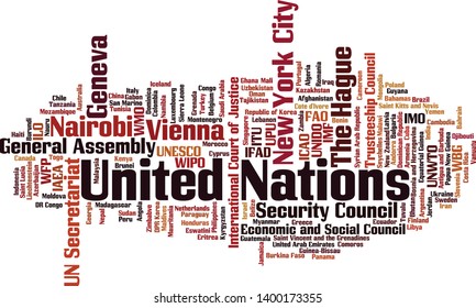 United Nations word cloud concept. Collage made of words about United Nations. Vector illustration 