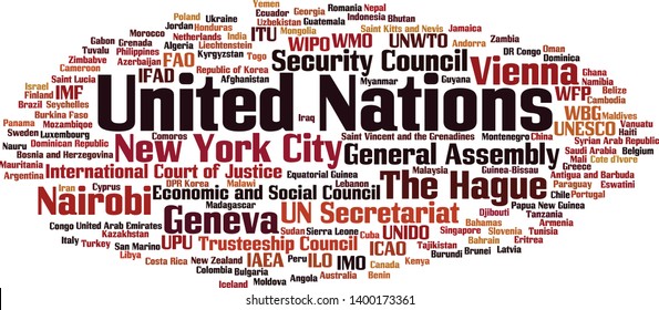 United Nations word cloud concept. Collage made of words about United Nations. Vector illustration 