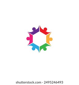 personas unidas, grupo, comunidad en forma hexagonal en estilo de diseño de logotipo plano colorido