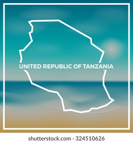 United Republic of Tanzania map against the backdrop of beach and tropical sea with bright sun. EPS10 vector
