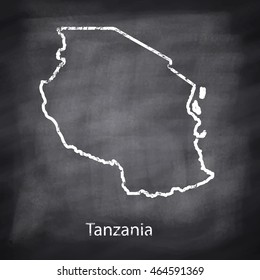 United Republic of Tanzania map drawn with chalk on blackboard background.Vector Illustration EPS10.