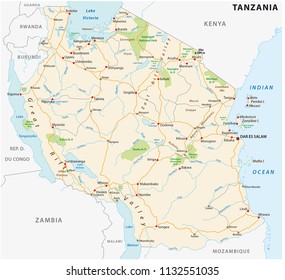 United Republic Of Tanzania Road Vector Map