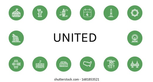 united simple icons set. Contains such icons as White house, Statue of liberty, Big ben, th of july, Washington monument, Crown of thorns, can be used for web, mobile and logo