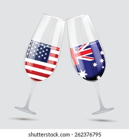 United state of America and Australia friendship flag wine glass vector illustration