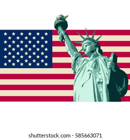 United State of America Design with Statue of Liberty, Stars and Stripes Flag