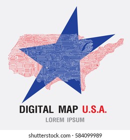 United State of America Digital Map. Vector Illustration.