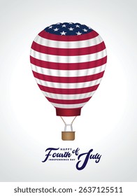 United state of America flag hot air balloon in sky independence day  4 July vector poster