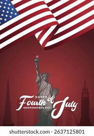 United state of America flag ribbon independence day  4 July vector poster