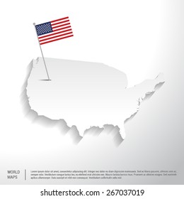 United state of America flag showing on world map. vector illustration