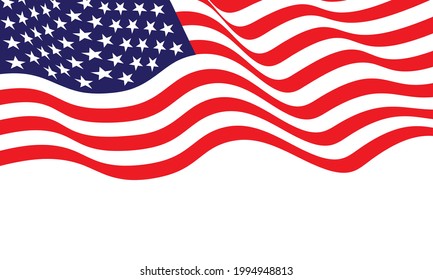 Onda de la bandera de los Estados Unidos de América sobre ilustración vectorial de fondo blanco.