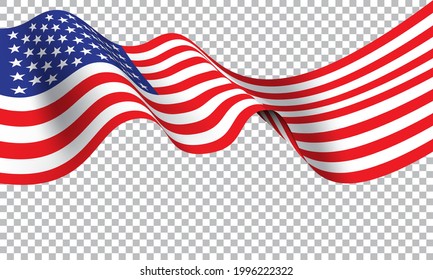 United state of America flag wave on transparent background vector illustration.