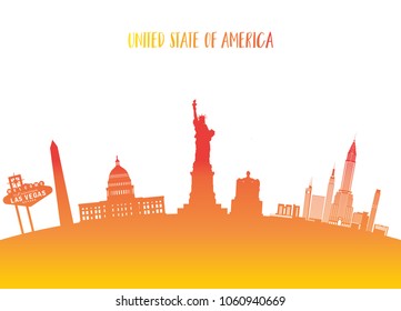 United state of america Landmark Global Travel And Journey paper background. Vector Design Template.used for your advertisement, book, banner, template, travel business or presentation.