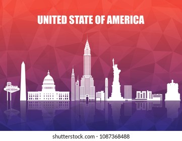 United state of america Landmark Global Travel And Journey paper background. Vector Design Template.used for your advertisement, book, banner, template, travel business or presentation.