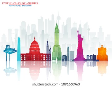 United state of america Landmark Global Travel And Journey paper background. Vector Design Template.used for your advertisement, book, banner, template, travel business or presentation.