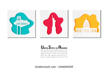 United state of america Landmark Global Travel And Journey paper background. Vector Design Template.used for your advertisement, book, banner, template, travel business or presentation.