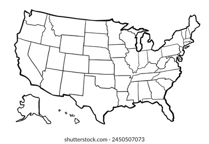 United State of America map with border. Hand drawn illustration.