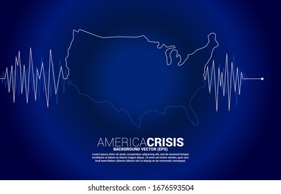 United state of America map from heart beat wave signal chart. Background concept for economic and crisis of USA.