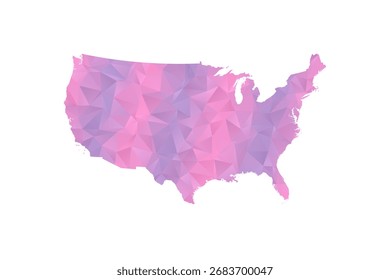 United State of America Map - Polygon Style Vector Illustration in Pink and Purple Gradient, Low Poly Geometric Design, Isolated on White Background for Infographics and Education.