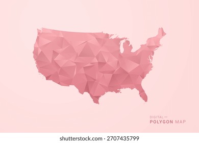 Mapa dos Estados Unidos da América - Ilustração de vetor estilo polígono em rosa suave Valentine Theme, Low Poly Geometric Design, Isolated on Pastel Background.