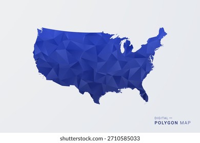 Mapa dos Estados Unidos da América - Ilustração de vetor estilo polígono em gradiente azul profundo, baixo projeto geométrico poly, Silhueta limpa isolada no fundo branco para infográficos.