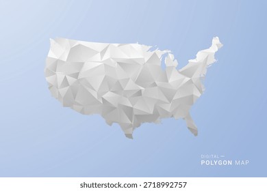 United State of America Map - polygon style vector illustration in gray, white and blue tone, low-poly geometric design, minimal silhouette, suitable for infographic and modern design.