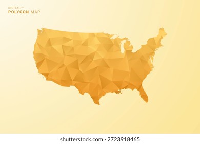 Mapa dos Estados Unidos da América - Ilustração vetorial estilo polígono em amarelo e laranja baixo design geométrico poli, silhueta mínima moderna, isolado para infográfico.